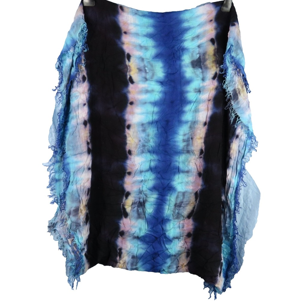 BRIGHTLY TWISTED Large & Soft Infinity Scarf TIE DYE Blue/Aqua/Navy FRINGE TRIM